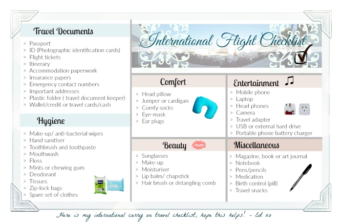 International flight checklist